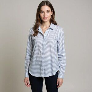 Garnet Hill Striped 100% Cotton Breezy Blue and White Button Down Top Size 12P